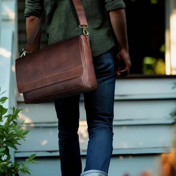 ⚡Leather Village Men & Women Tan Brown Vintage Leather Messenger Handmade Bag - Picture 8 of 8